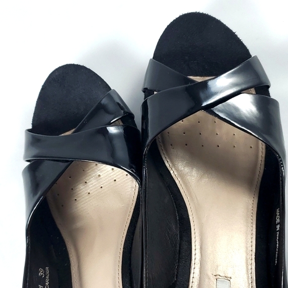 GEOX Respira Black Patent Leather Slingback Wedge Sandals Size 9 - Picture 10 of 15